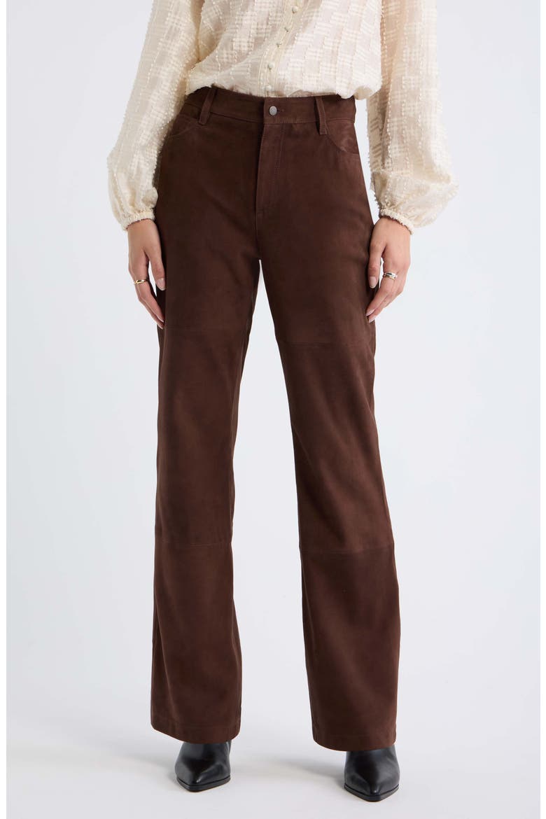 Flare Leg Suede Pants, Main, color, BROWN CHICORY