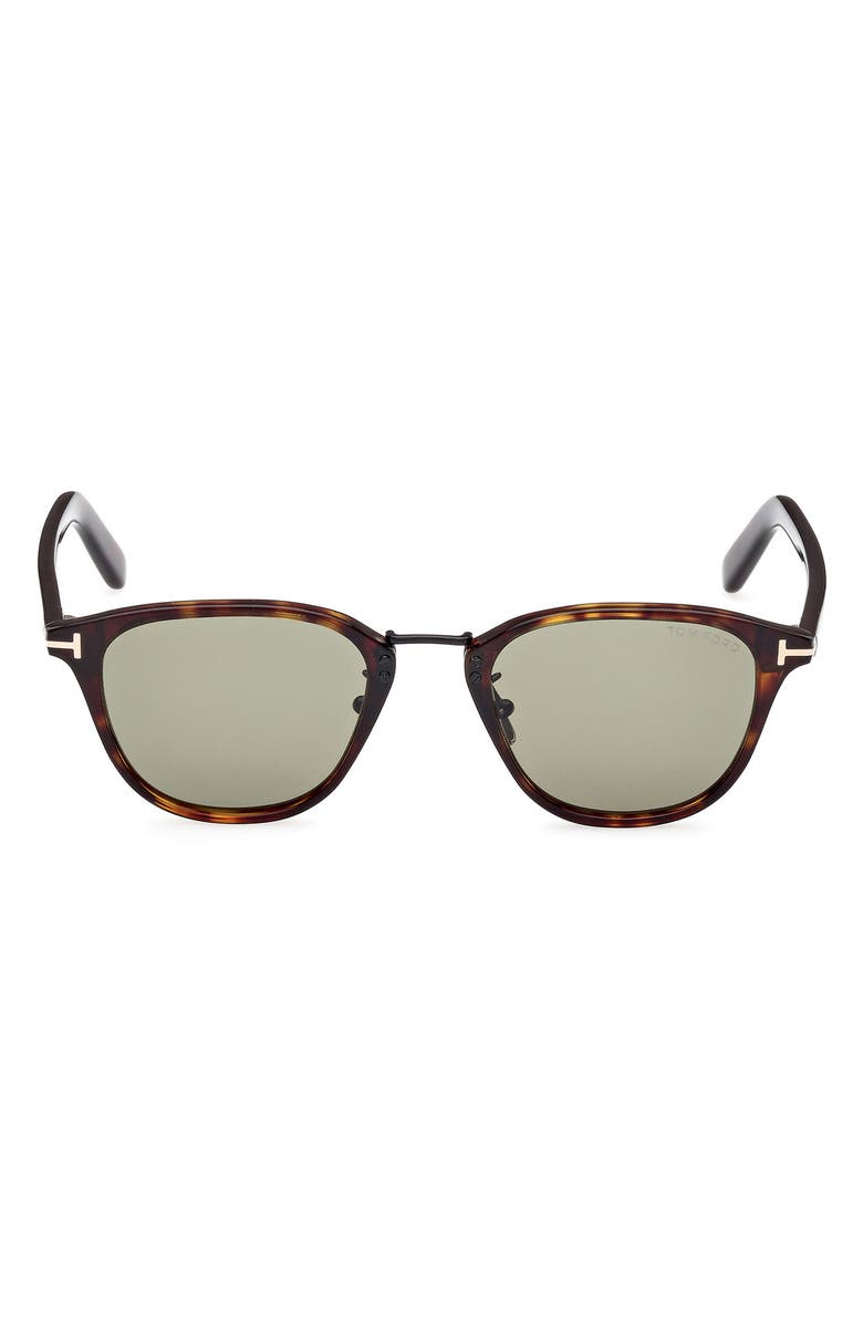 TOM FORD 50mm Square Sunglasses, Main, color, Dark Havana / Green