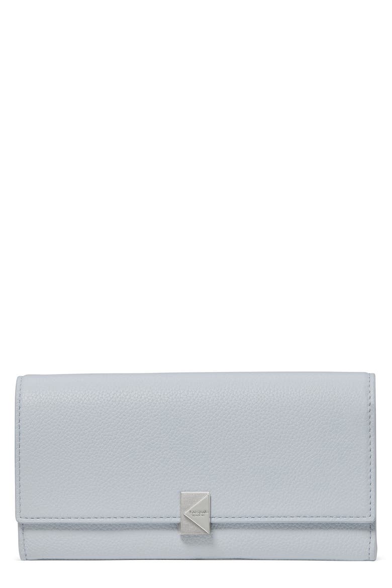 deco large pebbled leather flat wallet, Main, color, PALE SAPPHIRINE