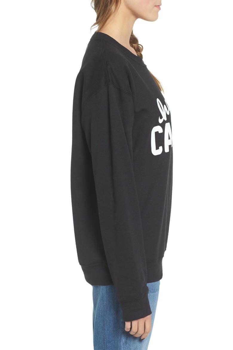 'Happy Camper' Graphic Sweatshirt, Alternate, color, BLACK