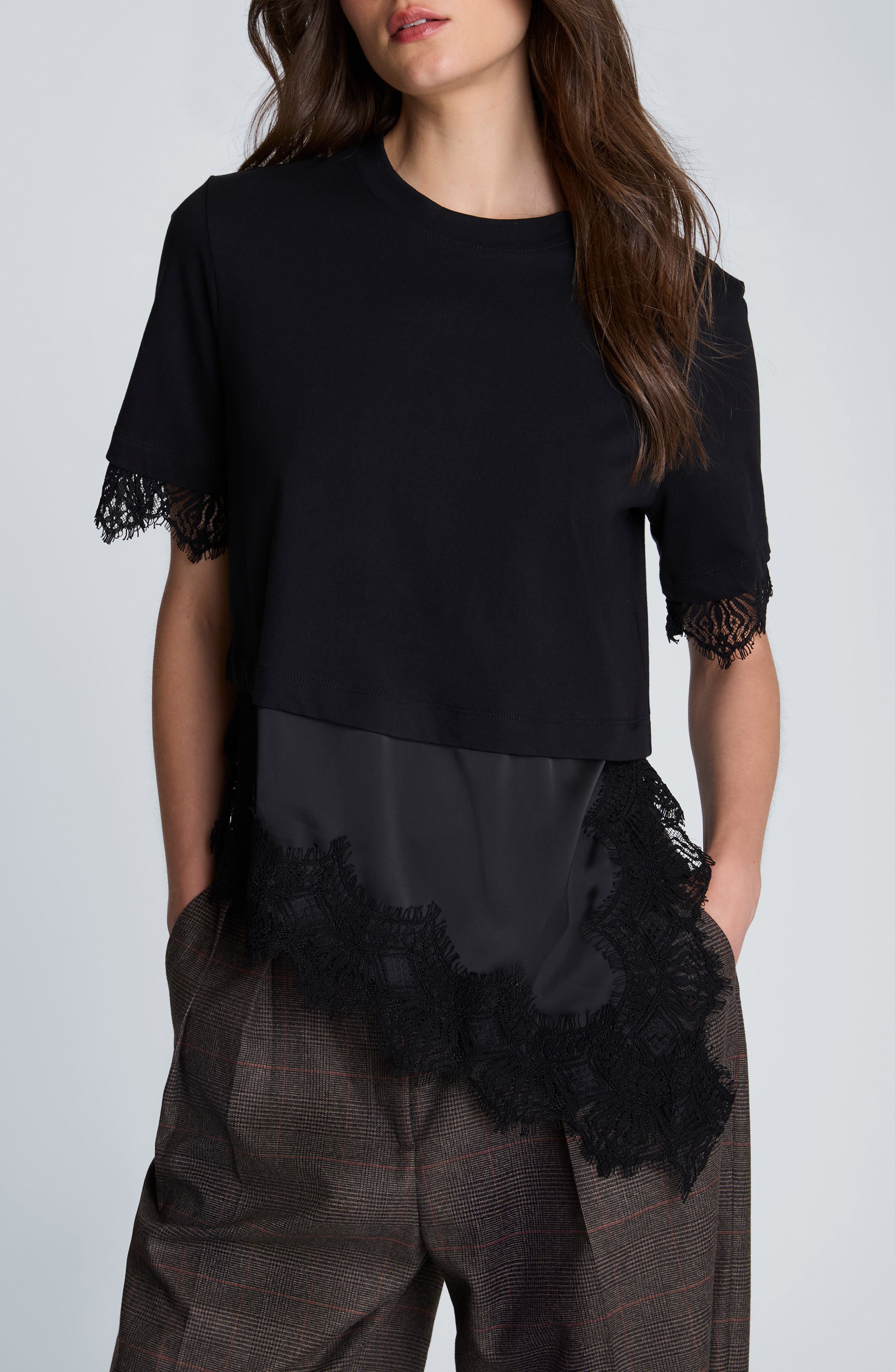 Lace Detail Layered Cotton T-shirt