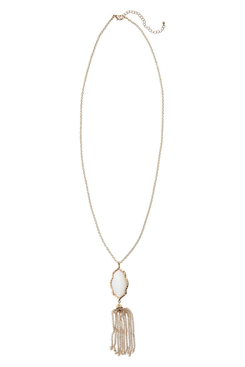 Stone Fringe Pendant Necklace, Main, color, WHITE/ GOLD