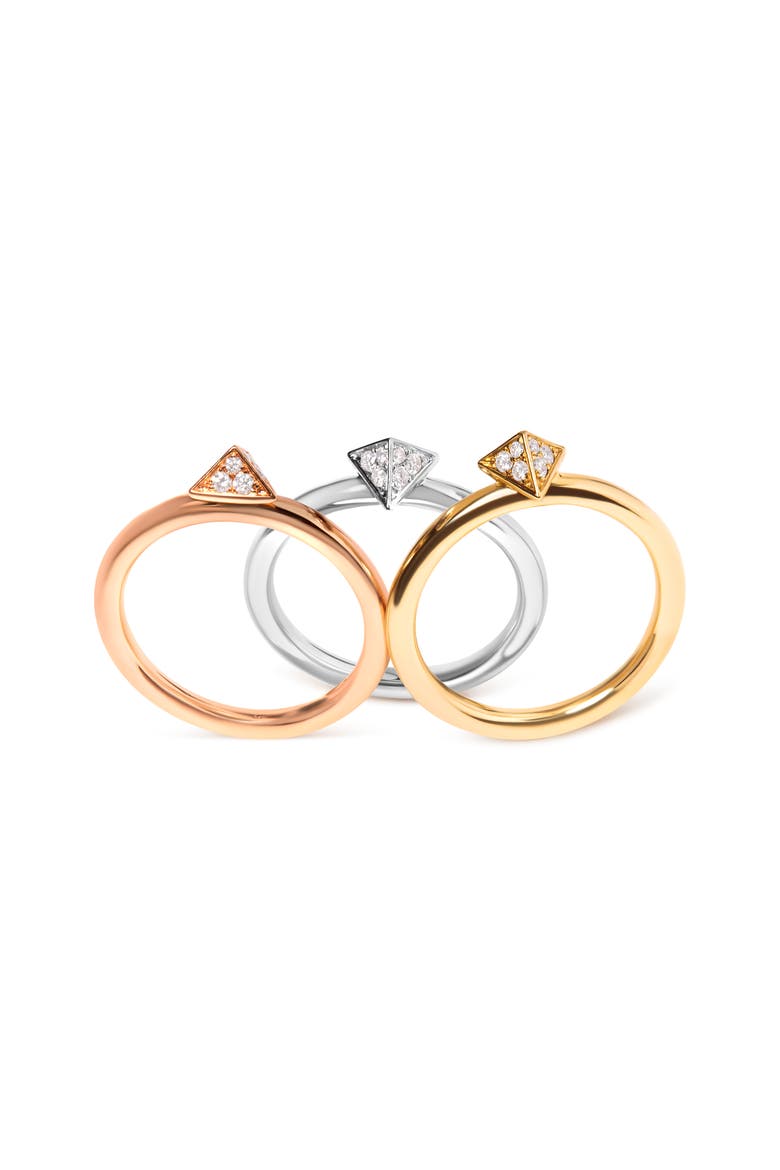 14K Tri Color Gold 1/3 Cttw Diamond Stackable Band Ring Set, Main, color, Yellow