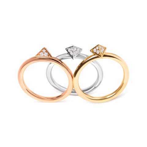 14K Tri Color Gold 1/3 Cttw Diamond Stackable Band Ring Set