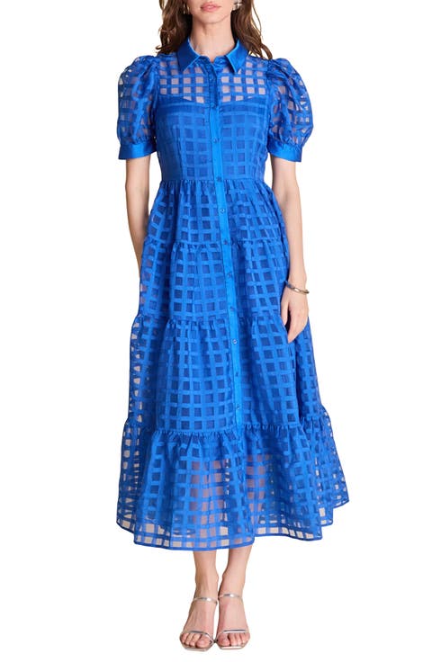 Grid Pattern Tiered Midi Shirtdress