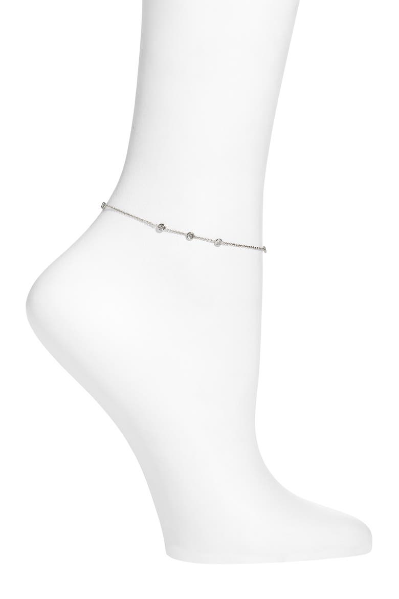 Raindrop Cubic Zirconia Anklet, Main, color, SILVER