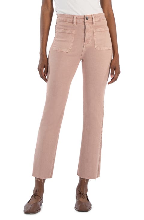 Reese Patch Pocket Raw Hem Crop Slim Straight Leg Jeans (Rose)