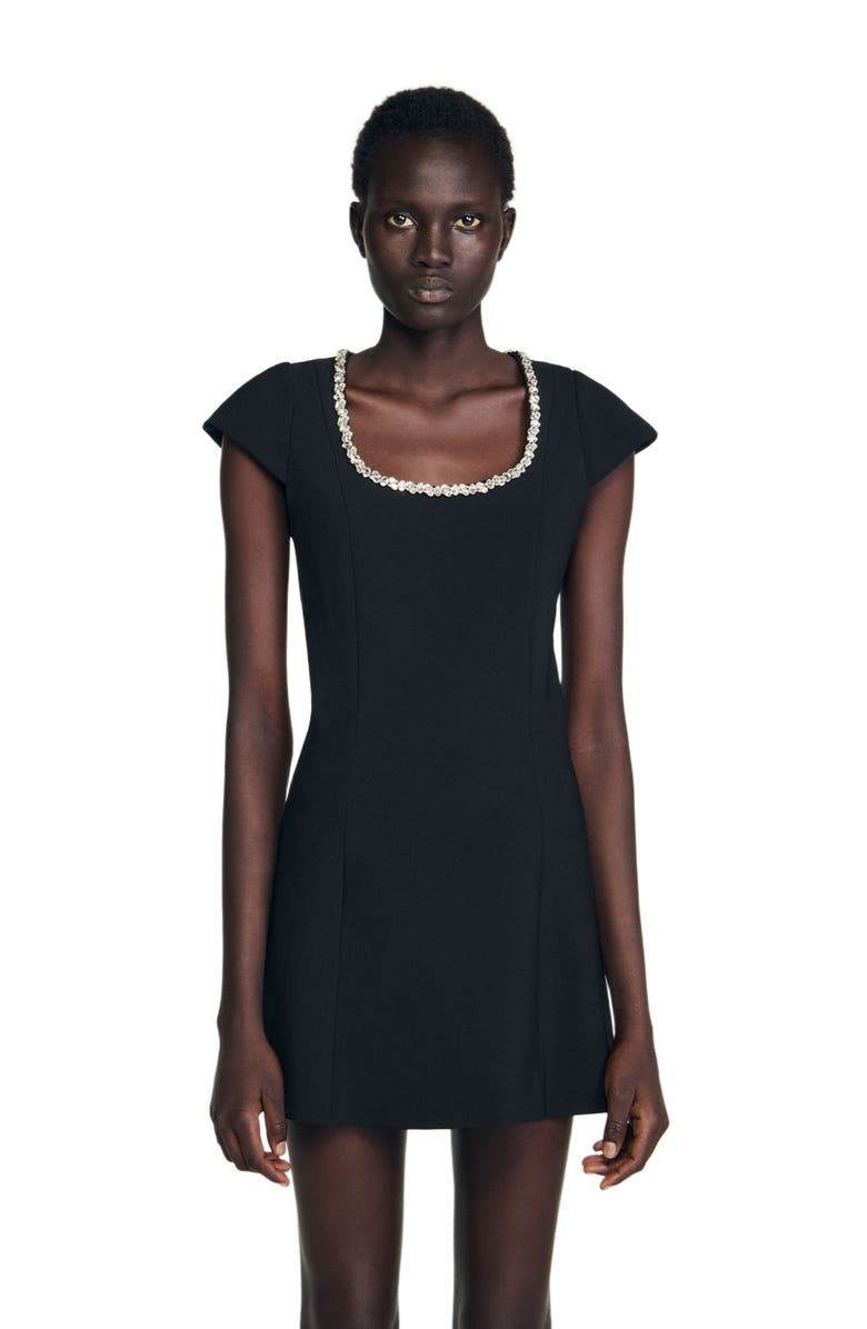 SANDRO Short dress with rhinestone collar, Alternate, color, Black