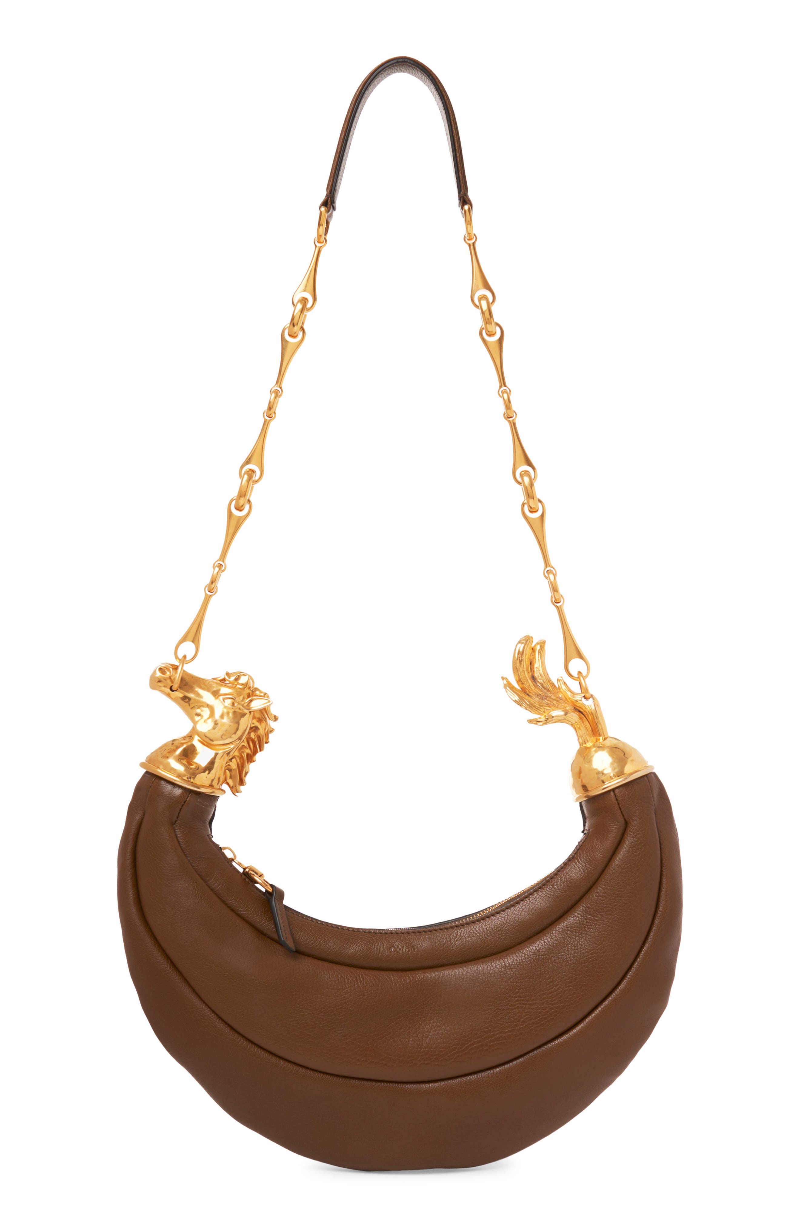 Chloé Chain Horse Leather Hobo Bag, Alternate, color, Dark Khaki 20V