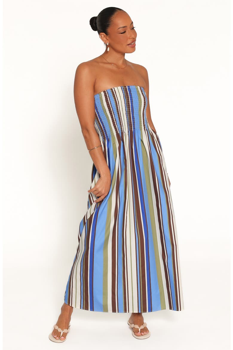 Nella Strapless Maxi Dress, Alternate, color, BLUE/ KHAKI STRIPE