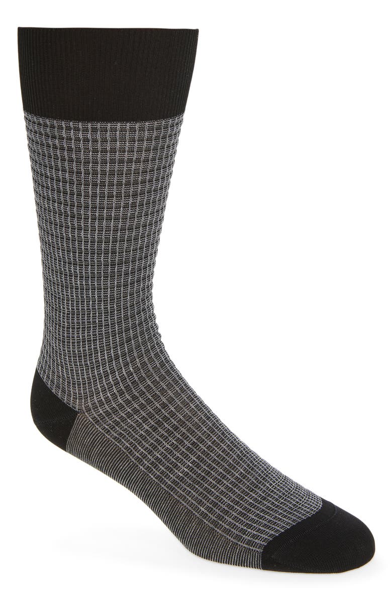Pantherella Smythson Textured Check Dress Socks, Main, color, Black