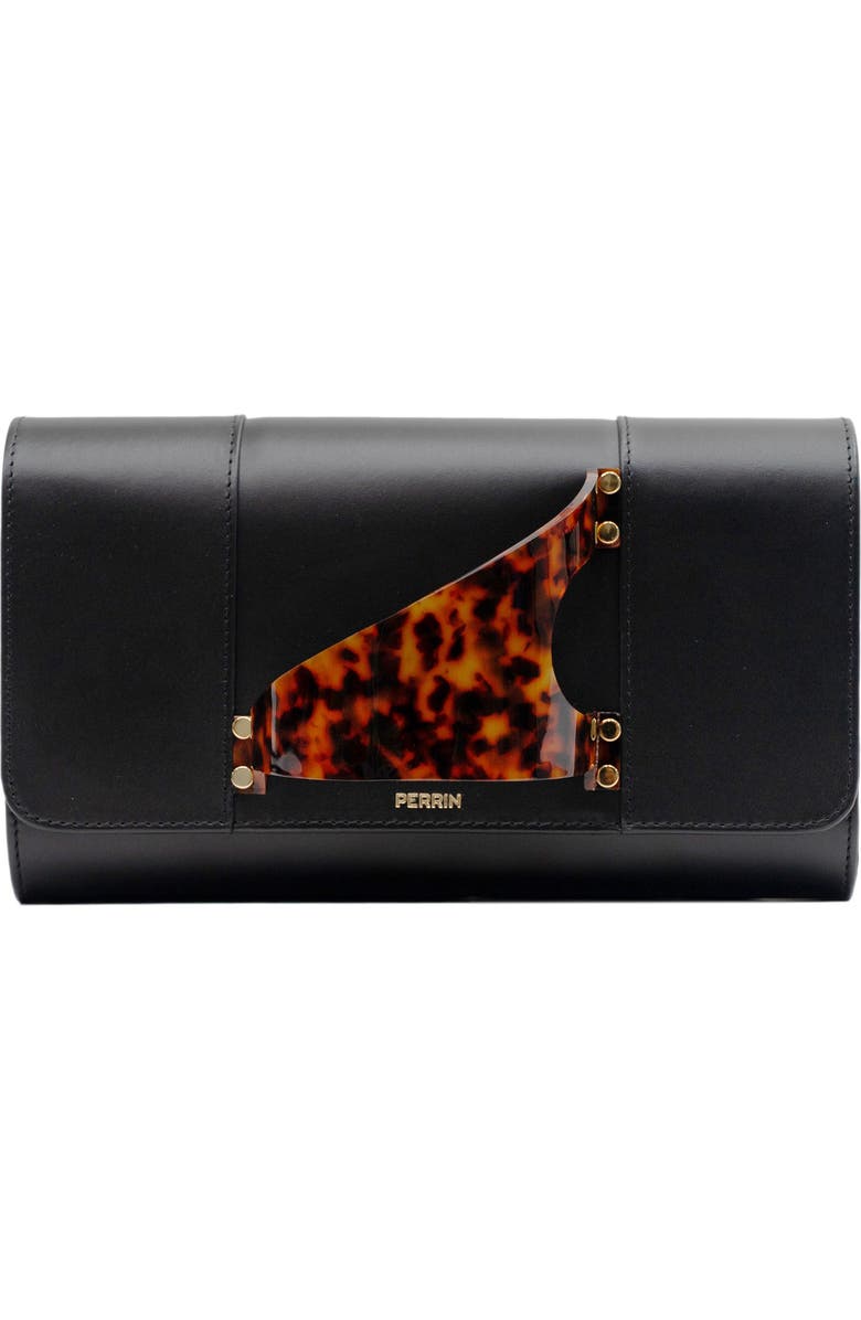 PERRIN PARIS L'Eiffel Clutch Tortoise, Main, color, Black / Tortoise