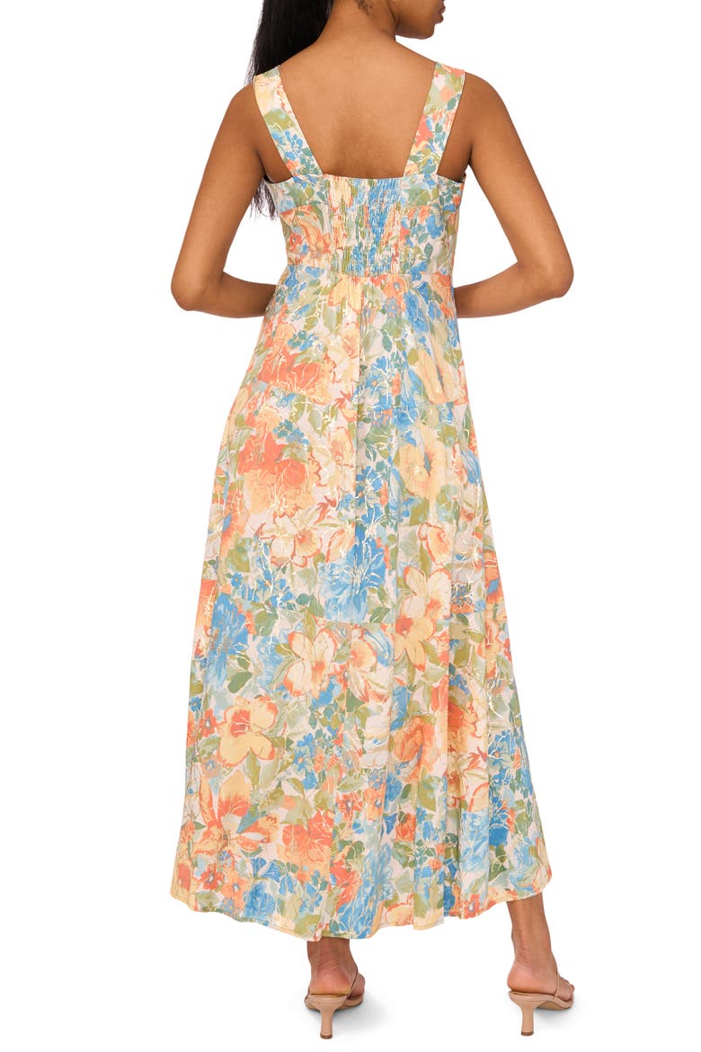 Floral Square Neck Tiered Maxi Sundress, Alternate, color, MELON