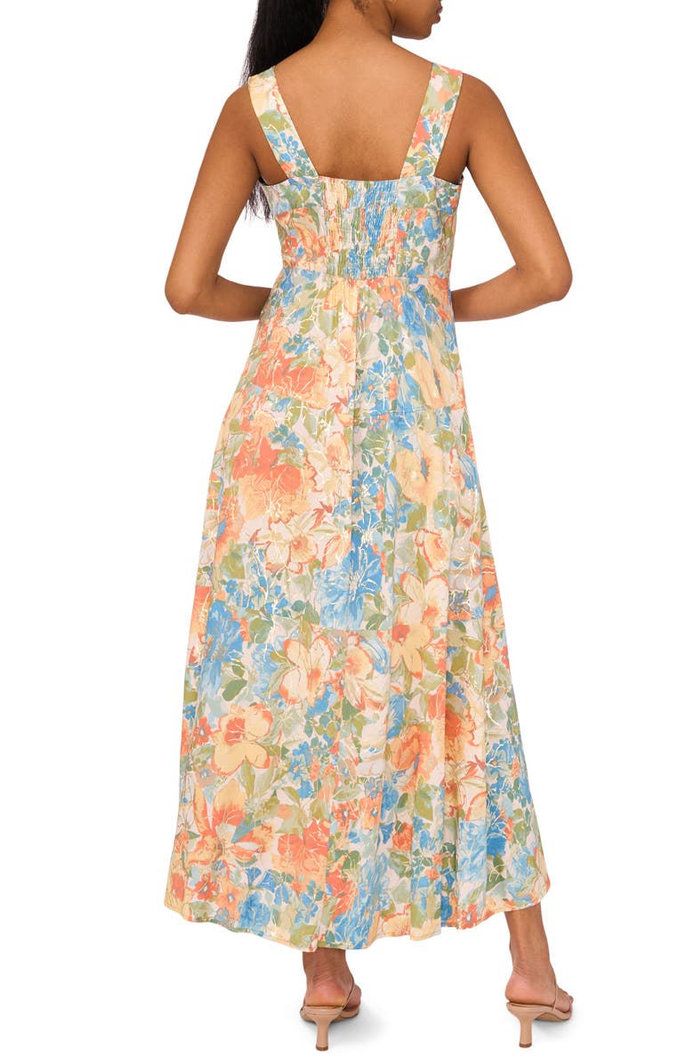 Halogen<sup>®</sup> Floral Square Neck Tiered Maxi Sundress, Alternate, color, Melon