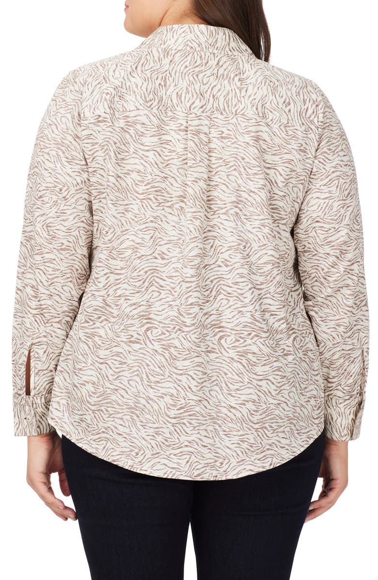 Foxcroft Davis Cocoa Zebra Cotton Button-Up Shirt, Alternate, color, Ivory Mult