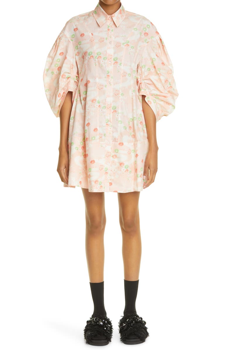 Simone Rocha Floral Puff Sleeve Cotton Dress, Main, color,