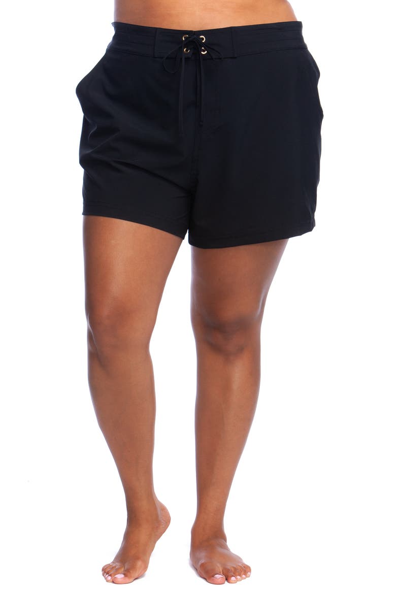 Tie Waist Board Shorts, Main, color, BLACK