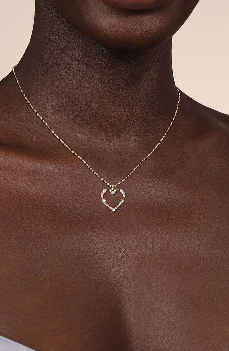 Gabriel & Co. Bujukan Graduated Diamond Heart Pendant Necklace, Alternate, color, Gold
