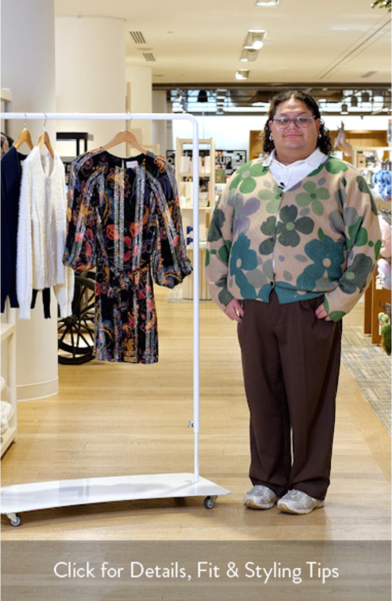 Odette Floral Metallic Long Sleeve Belted Dress, sales video thumbnail