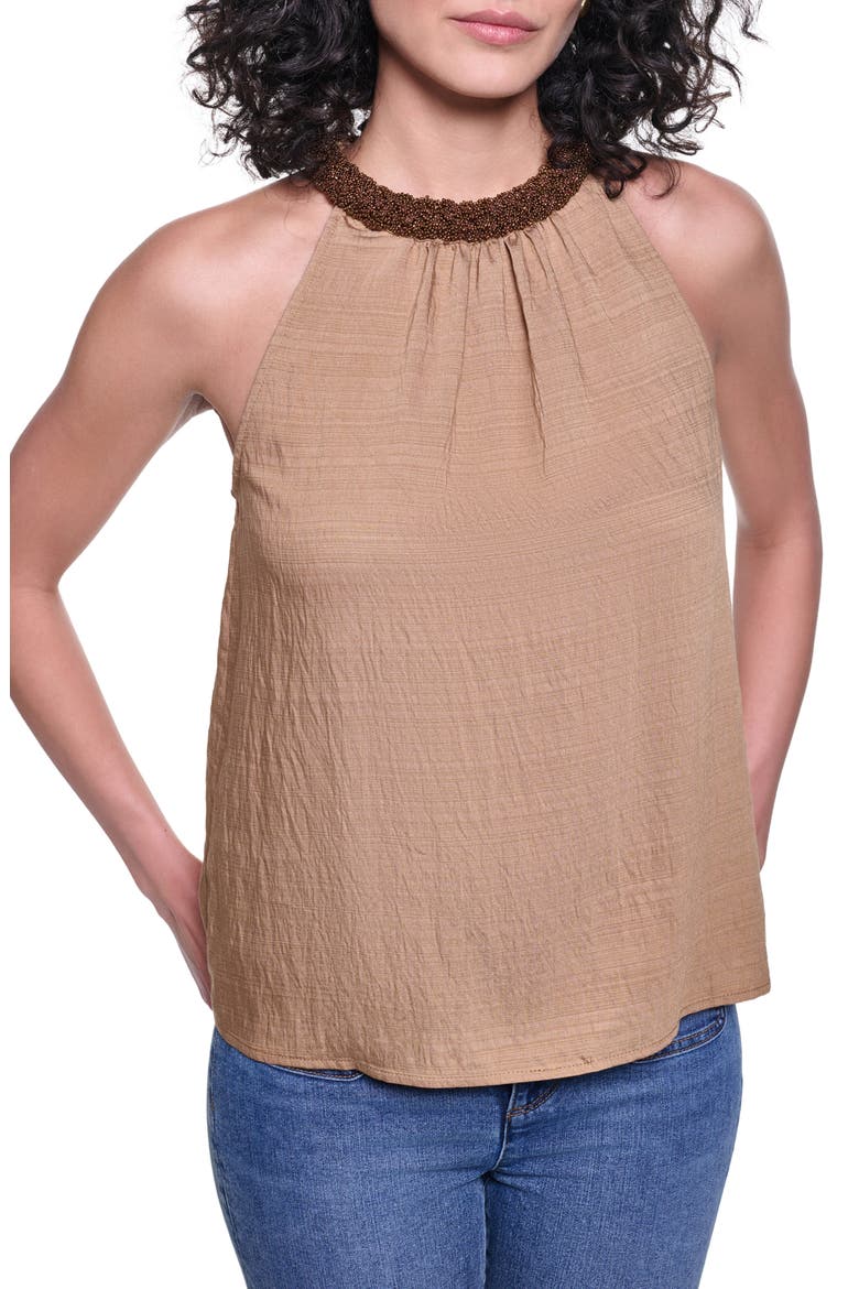 Embellished Neck Sleeveless Top, Main, color, CARTOUCHE