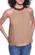 KARL LAGERFELD PARIS Embellished Neck Sleeveless Top