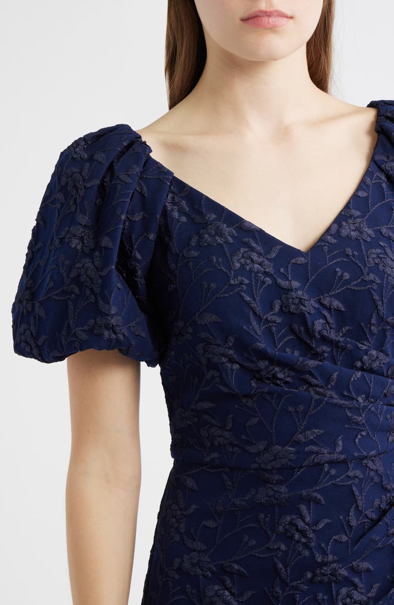 Eliza J Floral Jacquard Cocktail Sheath Dress, Alternate, color, Navy