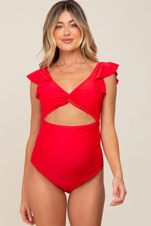 Pinkblush Cutout Flutter One Piece Swimsuit In Red