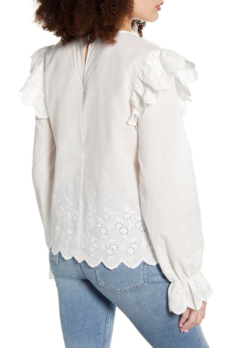 Eyelet Lace Pintuck Cotton Blouse, Alternate, color, WHITE
