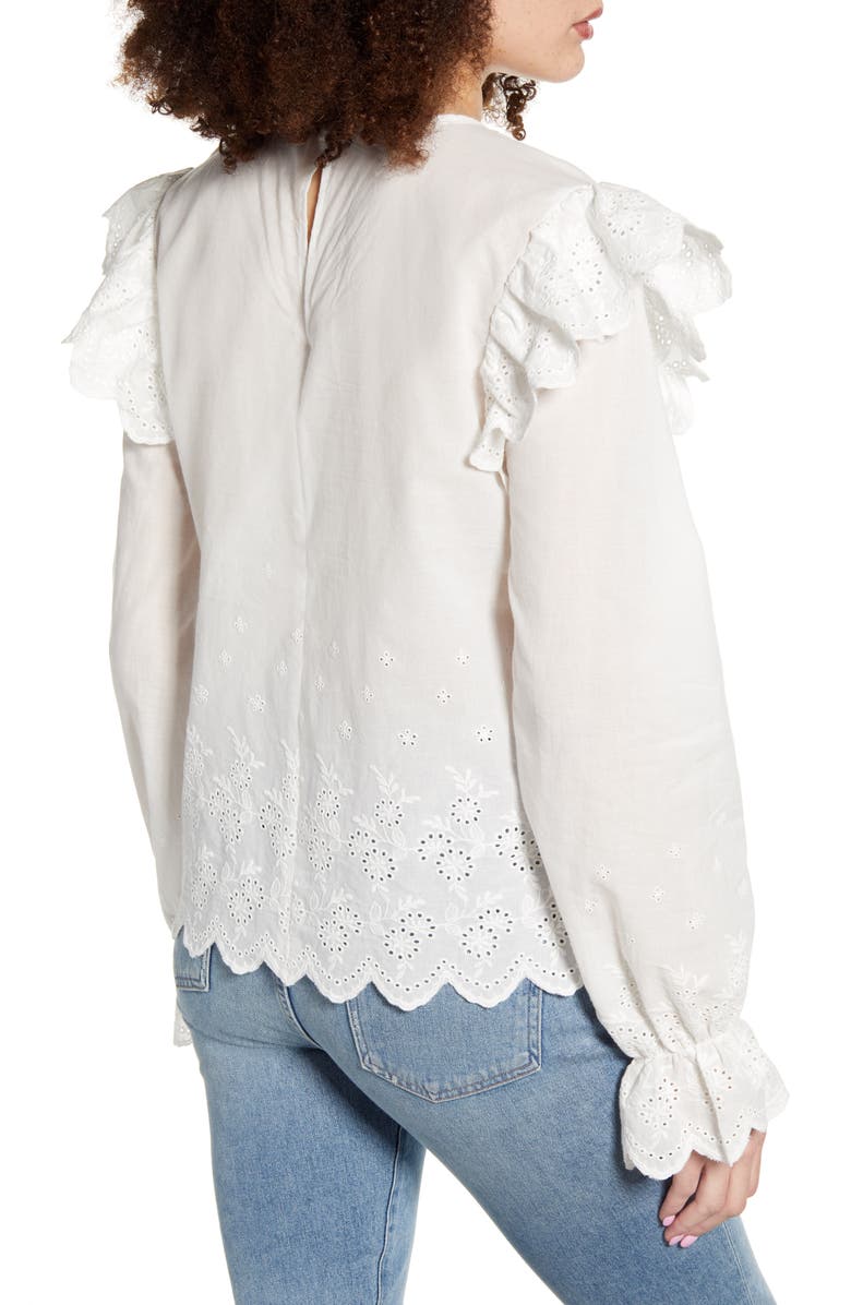 English Factory Eyelet Lace Pintuck Cotton Blouse, Alternate, color, 