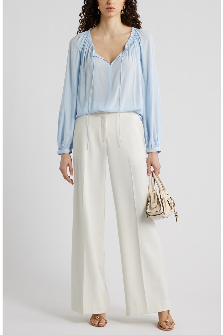 Gathered Tie Neck Top, Alternate, color, BLUE FLOATY