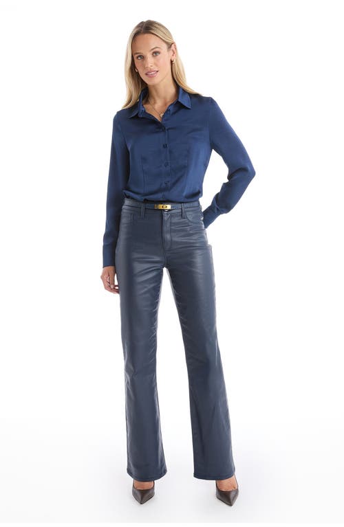 The Noli Shop Aria Coated Flare Jean Petite In Blue