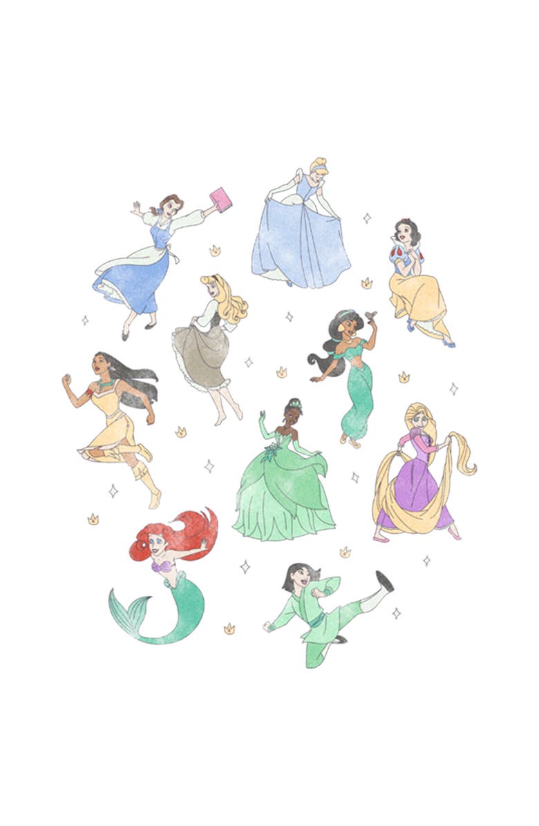 Disney Men's Disney Distressed Princesses Circle Graphic T-Shirt, Alternate, color, White