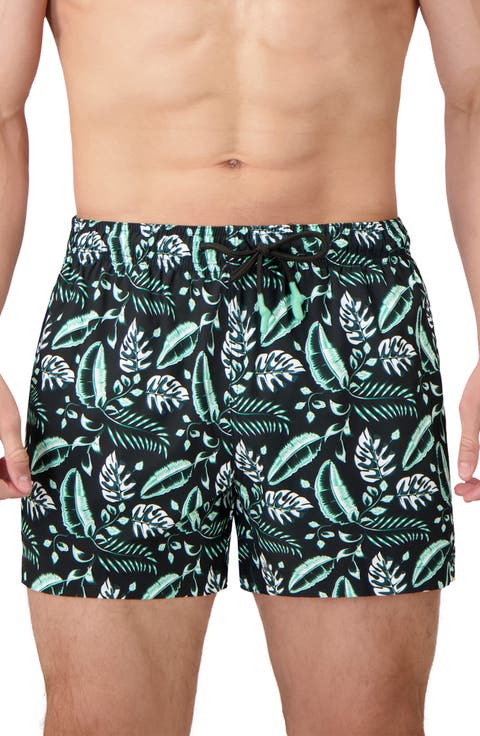 Leaf Print Swim Trunks