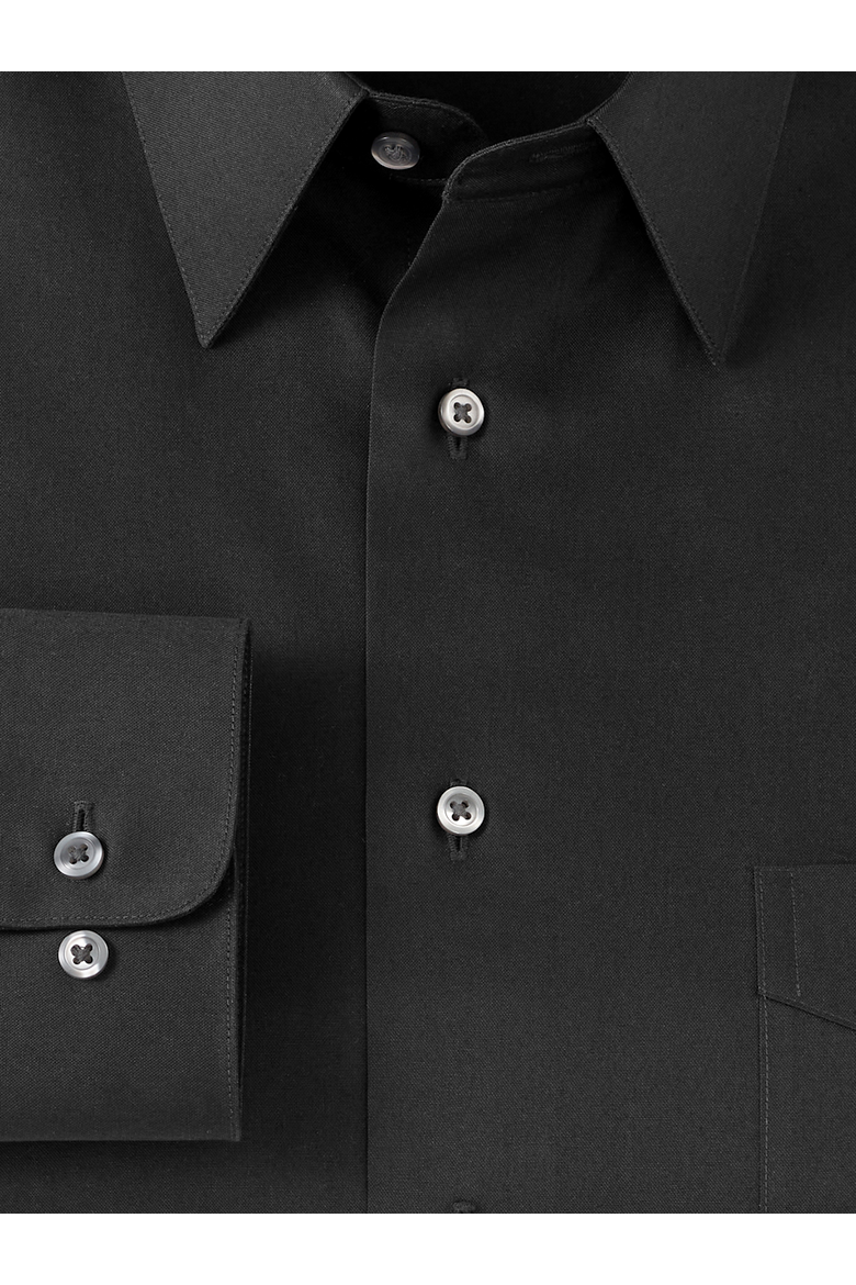 Tailored Fit Non-iron Cotton Pinpoint Solid Point Collar Dress Shirt, Alternate, color, Black