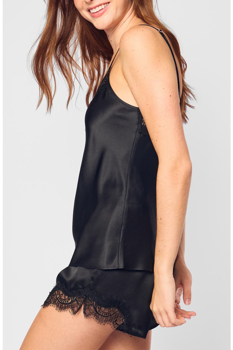Silk Lace Cami Short Pajamas, Alternate, color, BLACK