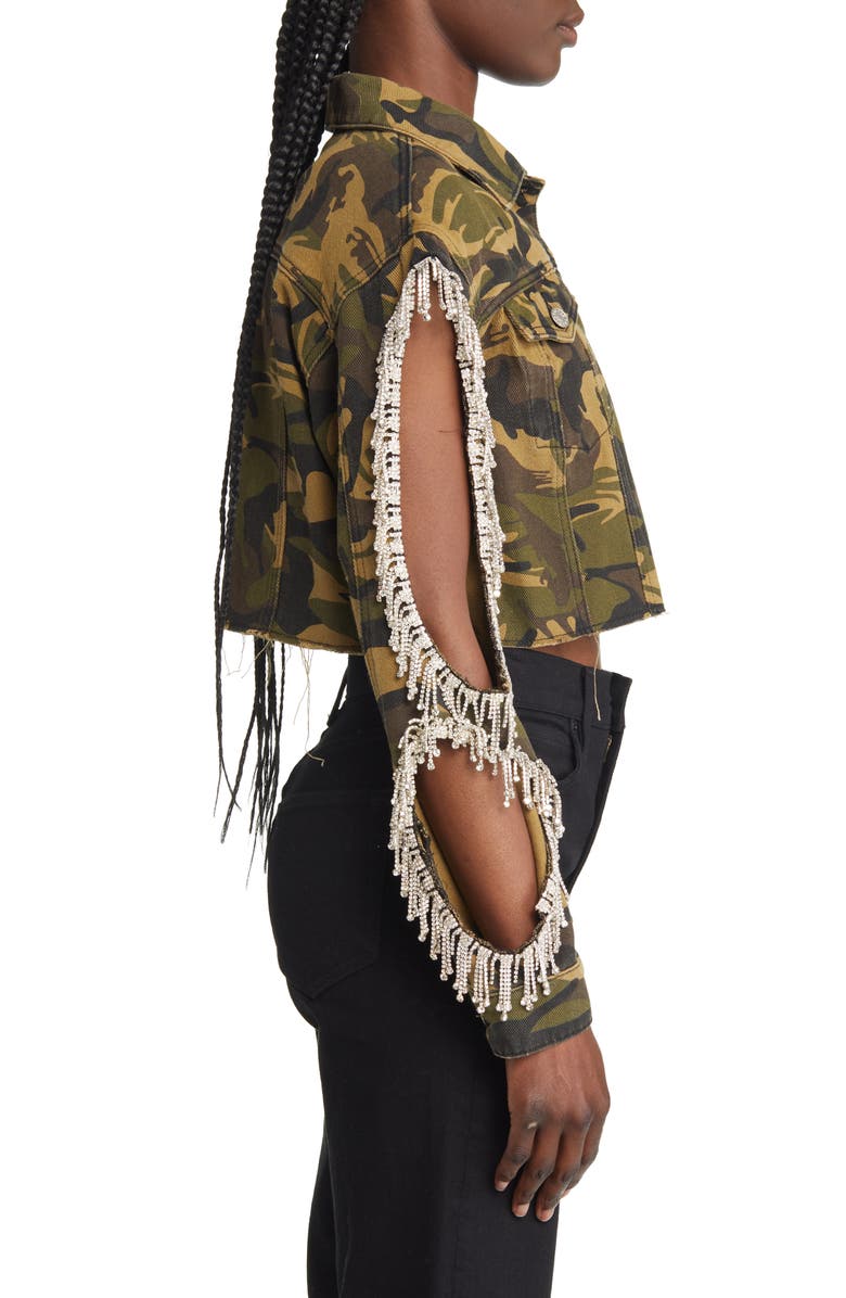 AZALEA WANG Crystal Embellished Fringe Camo Print Jacket, Alternate, color, 