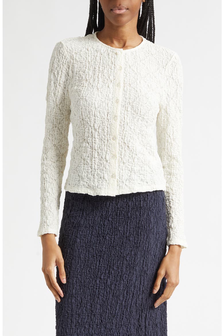 Gillingham Cotton Blend Stretch Lace Cardigan, Main, color, DOVE