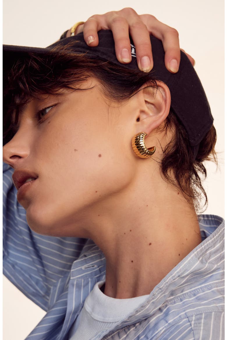 Remy Ridged Hoop Earrings, Alternate, color, GOLD
