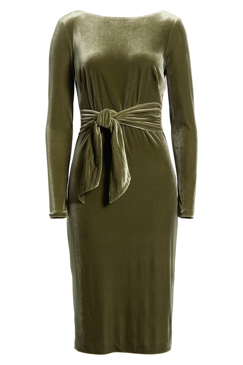Bateau Neck Velvet Sheath Dress, Alternate, color, OLIVE