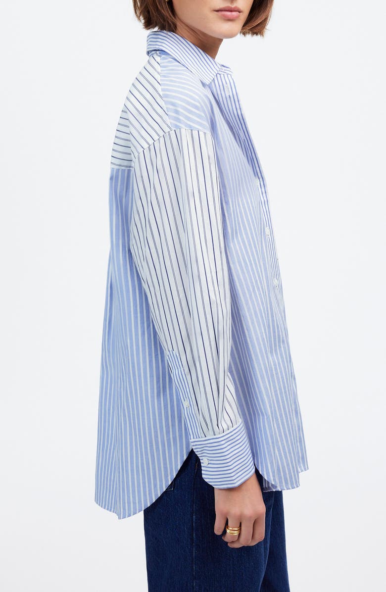 Madewell Mixed Stripe Oversize Cotton Poplin Button-Up Shirt, Alternate, color, Light Blue And White Stripe