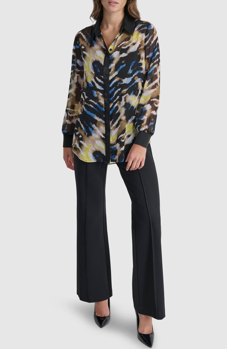 DKNY Printed Semisheer Chiffon Button-Up Top, Alternate, color, 
