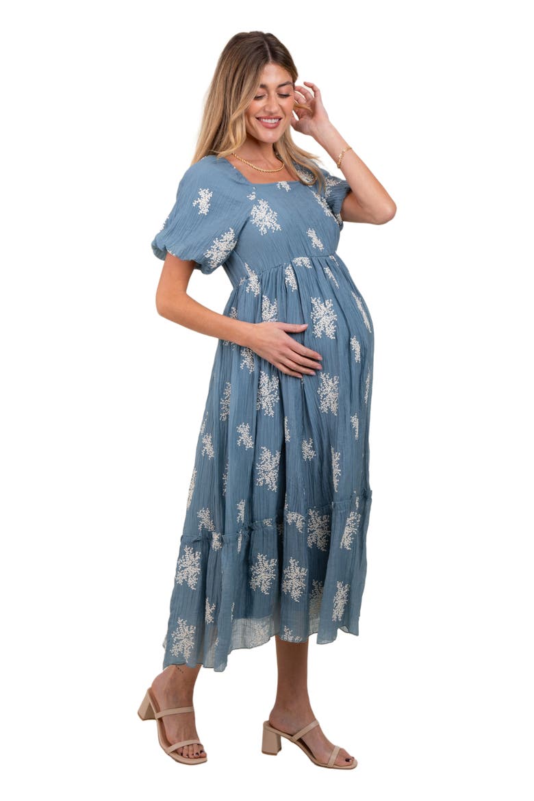 Floral Print Ruffle Hem Midi Dress, Alternate, color, Blue