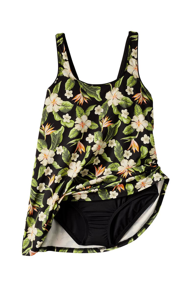 Scoop Neck Mini Swim Dress One Piece Swimsuit, Alternate, color, Hibiscus Floral/Black