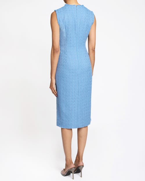 Santorelli Cami Sleeveless Luxury Tweed Sheath Dress With Skirt Ruffle In Marine Blue