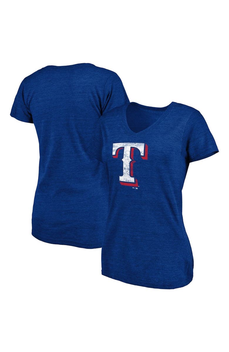 FANATICS Women's Fanatics Branded Heathered Royal Texas Rangers Core Weathered Tri-Blend V-Neck T-Shirt, Main, color, 