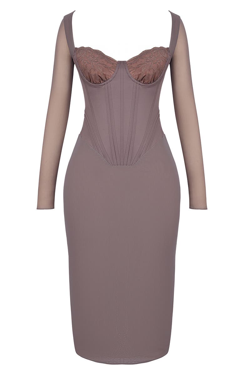 HOUSE OF CB Safran Long Sleeve Midi Dress, Alternate, color, Mocha