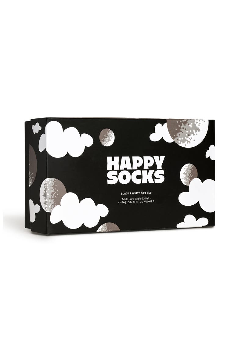 Assorted 3-Pack Black & White Crew Socks Gift Box, Alternate, color, BLACK
