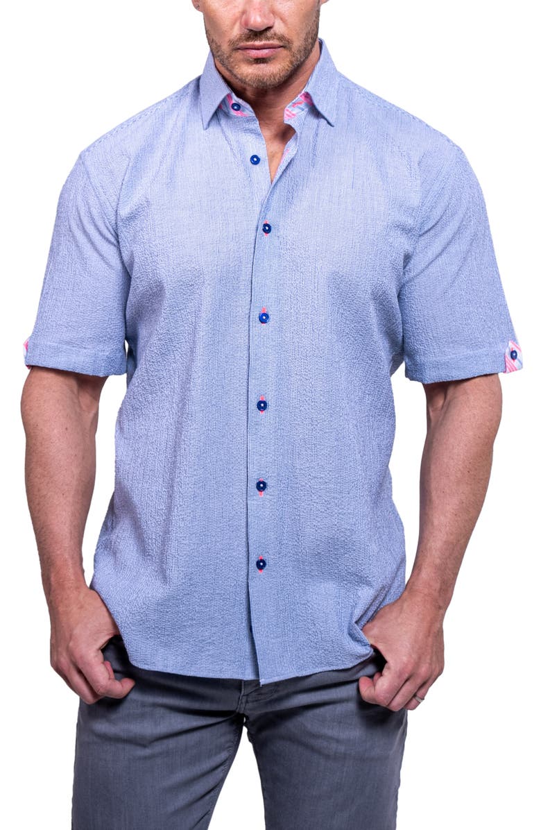 Maceoo Galileo Aristocrat Luxe Stretch Cotton Seersucker Short Sleeve Button-Up Shirt, Alternate, color, 
