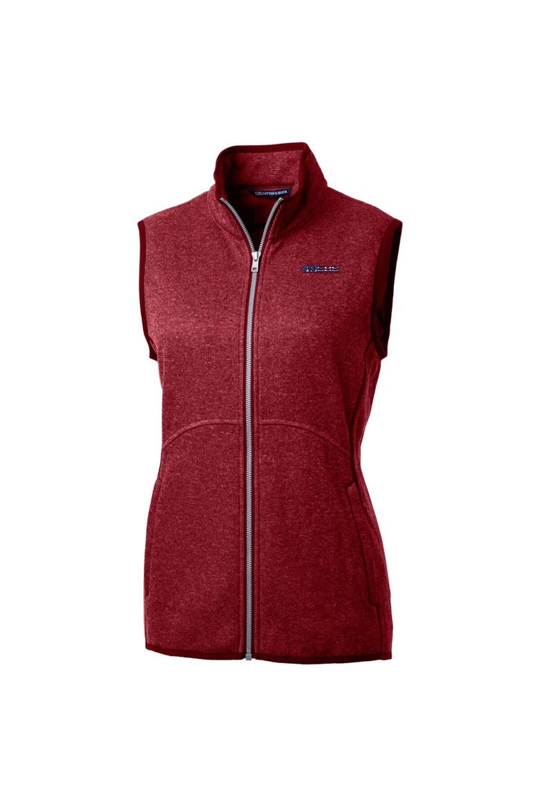 Women's Cutter & Buck Heathered Scarlet San Francisco 49ers Mainsail Basic Sweater Knit Fleece Full-Zip Vest, Alternate, color, Heather Red