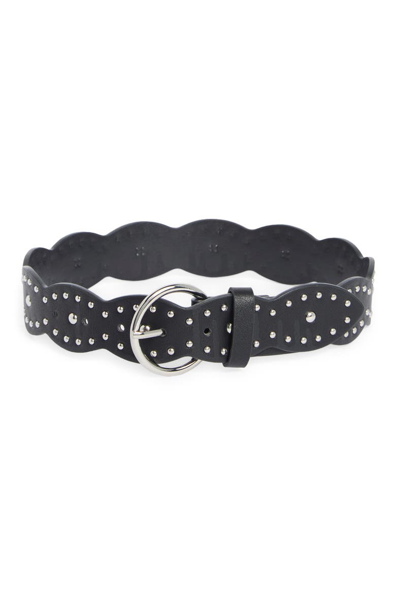 Kids' Studded Faux Leather Scalloped Belt, Main, color, BLACK